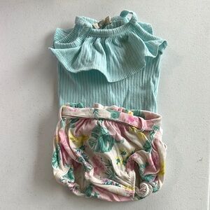 Floral Ruffle Baby Romper - Blue and Pink